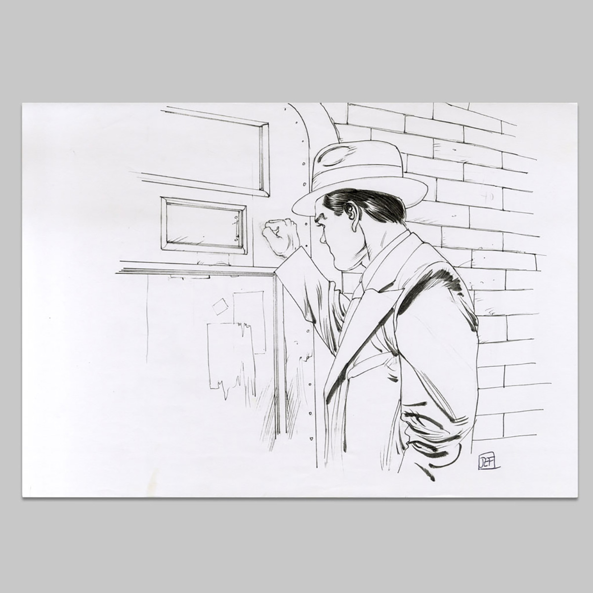 Original drawing Balles perdues, Roy Nash at the Konomo's door